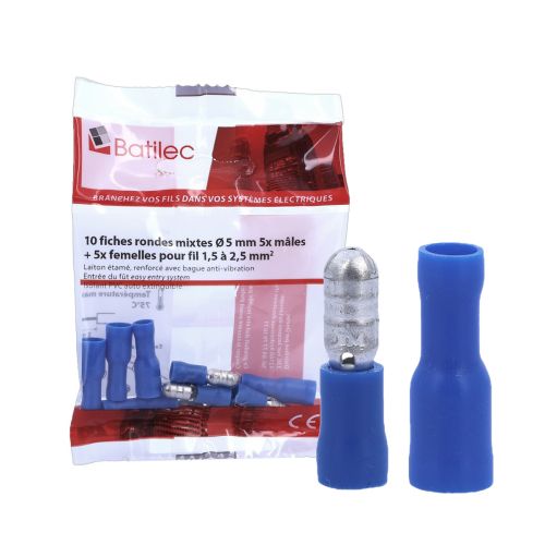 Cosses rondes bleues BATILEC 1,5 à 2,5 mm² - Lot de 10