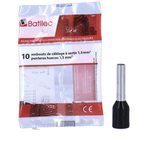 Embouts de câblage noirs BATILEC 1,5 mm²- Lot de 10