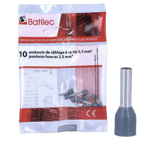 Embouts de câblage gris BATILEC 2,5 mm² - Lot de 10