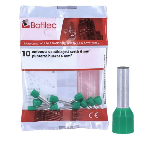 Embouts de câblage verts BATILEC 6 mm² - sachet de 10 pièces