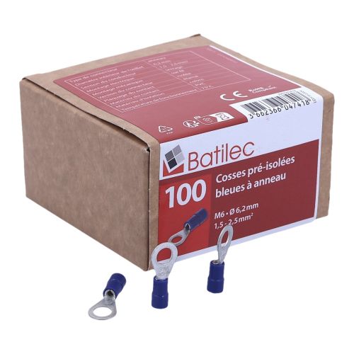 Cosses préisolées rondes bleues BATILEC 1,5 à 2,5 mm² diamètre 6 mm - Boîte de 100