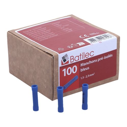 Manchons préisolés bout à bout bleus BATILEC 1,5 à 2,5 mm² - Boîte de 100