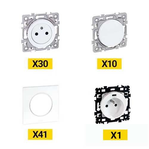 Lot Eurohm Square de 30 prises + 10 va-et-vient + 40 plaques simples blanc - vue de face