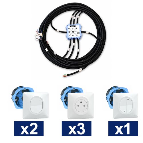 KEO Kit pieuvre électrique chambre et bureau SCHNEIDER Ovalis blanc - 2 inter. + 3 prises 2P+T + 1 VR ou convecteur + 1 DCL