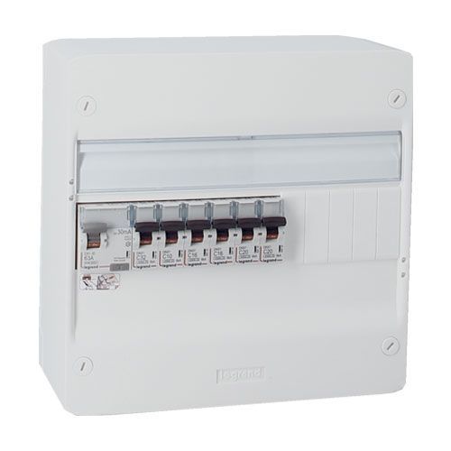 Tableau électrique pré-équipé auto 1 rangée 1ID 63A 6 disjoncteurs assemblés par 123elec avec composants Legrand