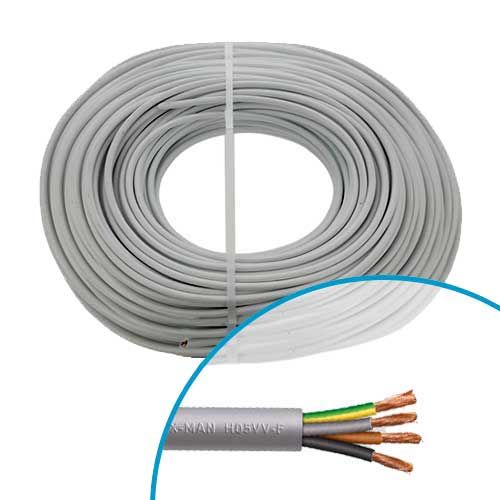 Câble électrique souple gris 4G1,5mm² Miguelez - Fils conducteurs noir marron gris vert/jaune - couronne de 100m