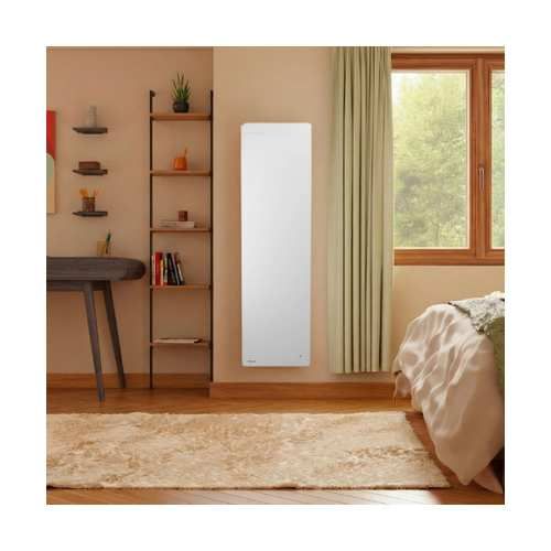 Radiateur connecté à inertie fonte NOIROT Walter 2 vertical blanc 1500W idéal dans un salon