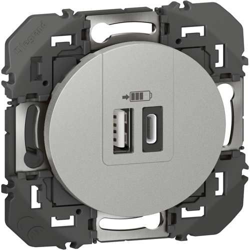 Double prise USB type A+C Legrand Dooxie coloris alu