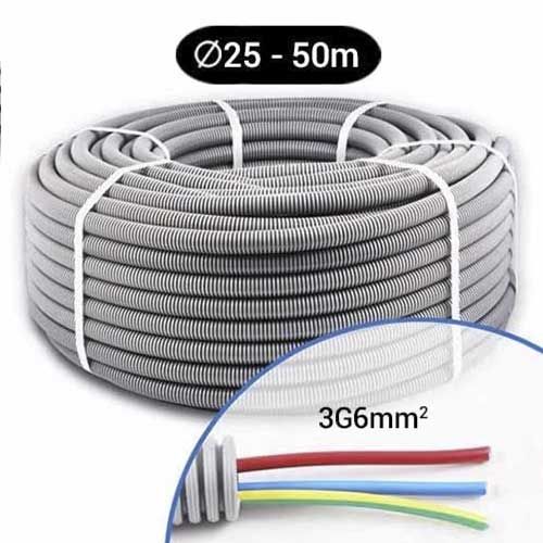 Gaine électrique ICTA préfilée 3G6 R/B/VJ D25 PROFIFLEX - Couronne de 50m