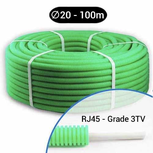 Gaine verte pré filée F/FTP GRADE  3 + SAT 2200MHz D20 - Couronne de 100m