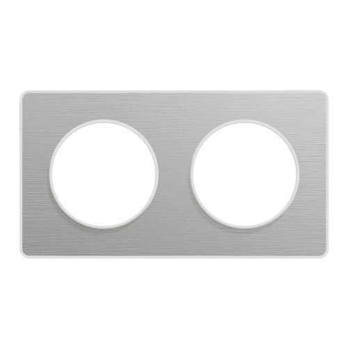 Plaque double SCHNEIDER Odace Touch  aluminium brossé avec liseré blanc - vue de face