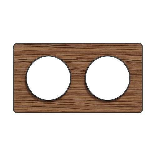 plaque 2 postes Schneider Odace Touch finition bois zebrano avec liseré anthracite - vue de face