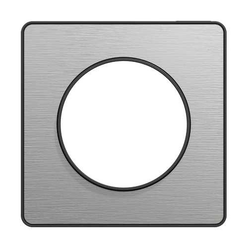 plaque 1 poste Schneider Odace Touch aluminium brossé avec liseré anthracite - vue de face