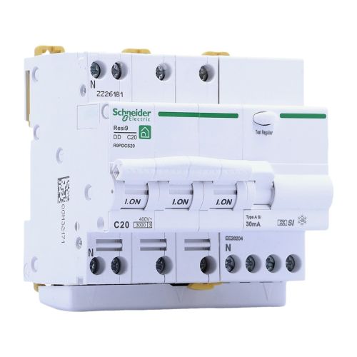 Disjoncteur différentiel tétrapolaire 20A 30mA type ASI 230V SCHNEIDER Resi9