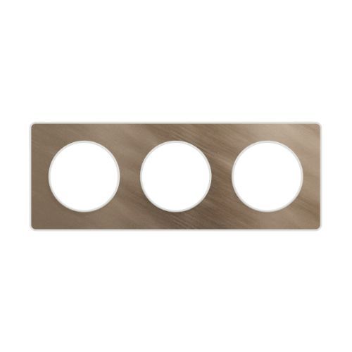 Plaque triple SCHNEIDER Odace Touch bronze brossé avec liseré blanc - vue de face