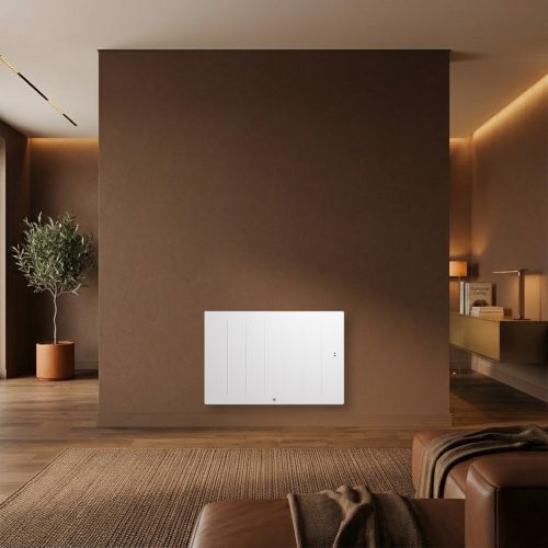 Radiateur connecté à inertie fonte horizontal blanc 1500W THERMOR Kenya 5 idéal dans une pièce de vie