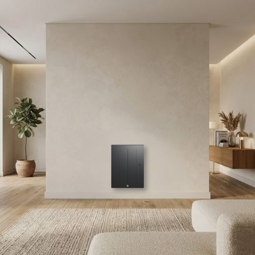 Radiateur chaleur douce connecté Thermor Kenya 5 coloris ardoise 750W installé dans une pièce de vie