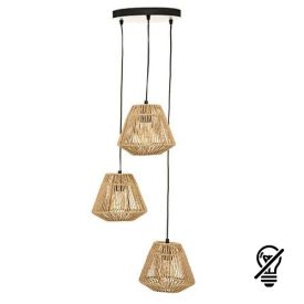 ATMOSPHERA Suspension triple corde E27 JILY 230V diametre 20cm bois naturel - 182476