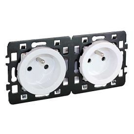 EUROHM Square Prise de courant précâblée double 2P+T blanc complet