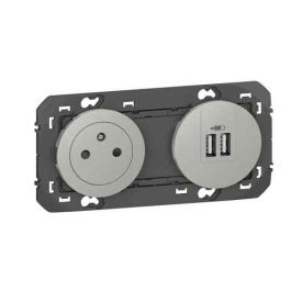 LEGRAND Dooxie Prise de courant 2P+T surface et prise USB double Type A aluminium - 600442