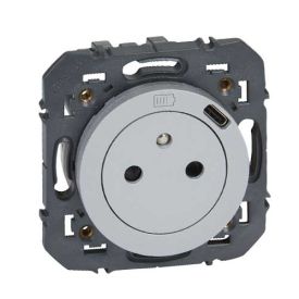 LEGRAND Dooxie Prise de courant  2P+T affleurante avec chargeur USB Type C aluminium - 600441