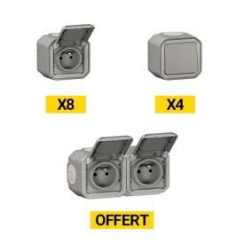 Cube LEGRAND Plexo composé de 4 interrupteurs va-et-vient + 8 prises de courant + 1 double prise de courant grise OFFERTE