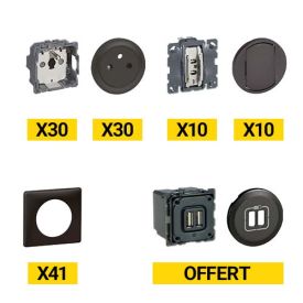 Pack composé par 123elec LEGRAND Céliane 10 interrupteurs va-et-vient + 30 prises+ 41 plaques simples + 1 prise double USB avec enjoliveur anthracite