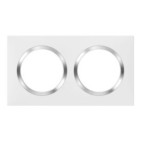 LEGRAND Dooxie Plaque double blanc avec bague effet chrome - 600842