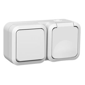 QUARX Aquapro Interrupteur va et vient + prise 2P+T horizontal étanche complet blanc IP55 - 9665