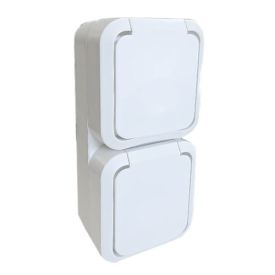 QUARX Aquapro Double prise de courant 2P+T vertical étanche complet blanc IP55 - 9666