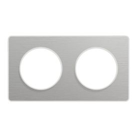 SCHNEIDER Odace Touch Plaque double aluminium brossé avec liseré blanc - S520804J