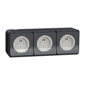 SCHNEIDER Mureva Styl triple prise 2P+T horizontal étanche complet en saillie IP55 gris - MUR36037