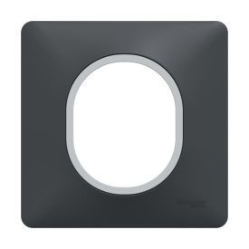 SCHNEIDER Ovalis Plaque simple anthracite avec bague effet argent chromé - S340702G