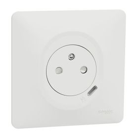 Prise de courant 2P+T + USB Type-C complète affleurante coloris blanc SCHNEIDER Ovalis - vue de profil