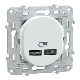 Prise chargeur double USB TYPE A+C blanc SCHNEIDER Ovalis - vue de profil