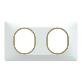 SCHNEIDER Ovalis Plaque double horizontal blanc avec bague effet laiton - S320704D