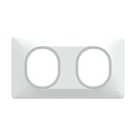 SCHNEIDER Ovalis Plaque double horizontal blanc avec bague effet argent chromé - S320704F