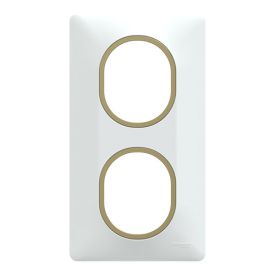 SCHNEIDER Ovalis Plaque double vertical blanc avec bague effet laiton - S320724D