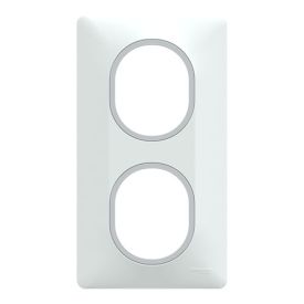 SCHNEIDER Ovalis Plaque double vertical blanc avec bague effet argent chromé - S320724F