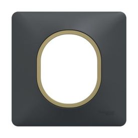 SCHNEIDER Ovalis Plaque simple anthracite bague effet laiton - S340702E