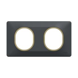 SCHNEIDER Ovalis Plaque double horizontal anthracite bague effet laiton - S340704E
