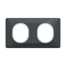 SCHNEIDER Ovalis Plaque double horizontal anthracite avec bague effet argent chromé - S340704G