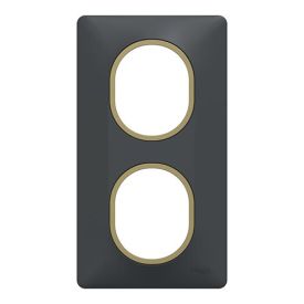 SCHNEIDER Ovalis Plaque double vertical anthracite bague effet laiton - S340724E