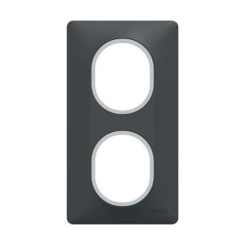 SCHNEIDER Ovalis Plaque double vertical anthracite avec bague effet argent chromé - S340724G