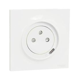 SCHNEIDER Odace Prise de courant 2P+T + USB Type-C affleurante complète blanc