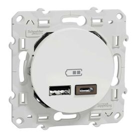 Prise chargeur double USB TYPE A+C blanc SCHNEIDER Odace - image de profil