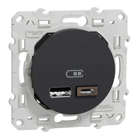 Prise chargeur double USB TYPE A+C anthracite SCHNEIDER Odace - image de face