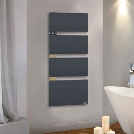 THERMOR Symphonik Sèche-serviettes électrique connecté ardoise/chêne avec soufflerie 1750W mât à gauche - 492605