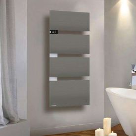 THERMOR Symphonik Sèche-serviettes électrique connecté roche/alu avec soufflerie 1750W mât à gauche - 492613