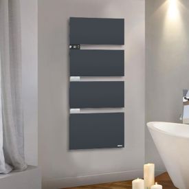 THERMOR Symphonik Sèche-serviettes électrique connecté ardoise/alu avec soufflerie 1750W mât à gauche - 492615